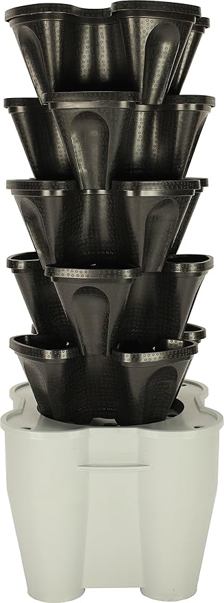 Mr. Stacky Smart Farm - Automatic Self Watering Garden - Grow Fresh Healthy Food Virtually Anywhere Year Round - Soil or Hydroponic Vertical Tower Gardening System (Standard Kit, Black)