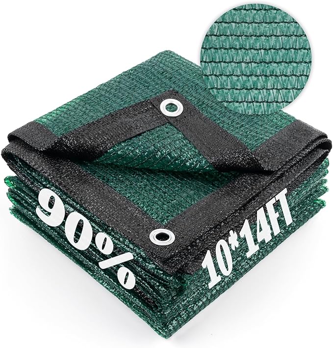 Cool Area 90% Sun Shade Cloth Mesh Tarp with Grommets for Plant Cover 10x14ft Patio Canopy Garden Pergola Greenhouse Car Barn Kennel Dark Green
