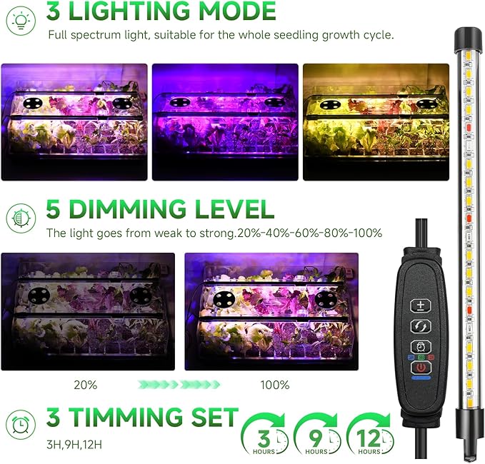Adawook Seed Starter Trays with Grow Lights, Color Change Grow Lights for Seed Starting Kit, 3 Timming Set, Indoor Plant Growing Kit for Gardeners, Germination Trays Kits, Gardening Gifts (240 Cells)