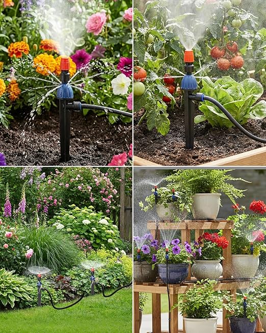 MYMULIKE 75FT Drip Irrigation System, 1/2" Main Pipe & 1/4" Branch Pipe, Adjustable Drip Emitters, Automatic Irrigation Kit Garden Watering System for Flower Bed, Raised Beds, Lawn, Greenhouses