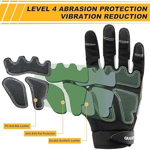 Safety Work Gloves Men Women, TPR Impact Gloves for Men Women, Anti-Vibration Gloves, Touch Screen Heavy Duty Work Glove for Gardening Construction Mechanic, Leather Tactical Glove, Medium