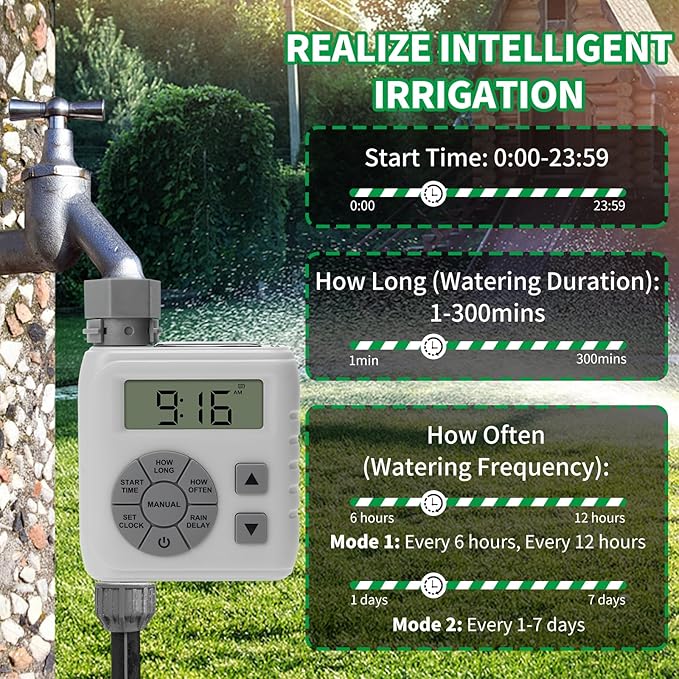 Hose Timer, Zuomeng Water Timer for Garden Hose with Dual Power Design, Leak-Proof Design, Smart Irrigation System with Rain Delay, Auto & Manual Modes for Lawn and Garden Watering, Gray