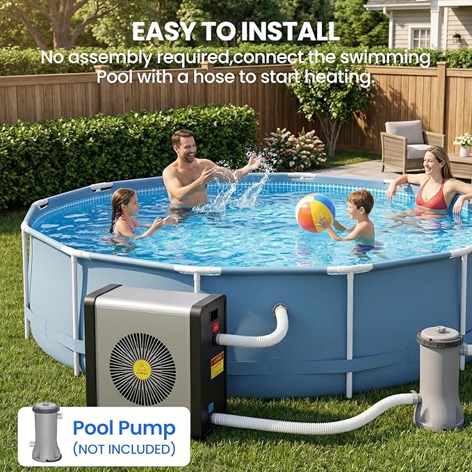 DoCred 17,060 BTU Swimming Pool Heat Pump, Electric Pool Heater for Above Ground Pool up to 5,000 Gallons, Ultra Quiet 29-45 dB, 5.5 COP, 115V, Heating and Cooling Pool Heater