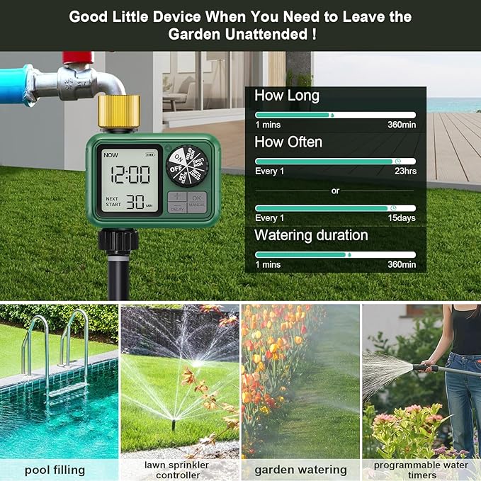 1 Zones Brass Inlet & Outlet 2 Pack Water Timer for Outdoor Garden Hose, Sprinkler Timer for Garden Faucet with Auto/Manual/Rain Delay Mode, Sprinkler Irrigation Controller for Yard Lawn