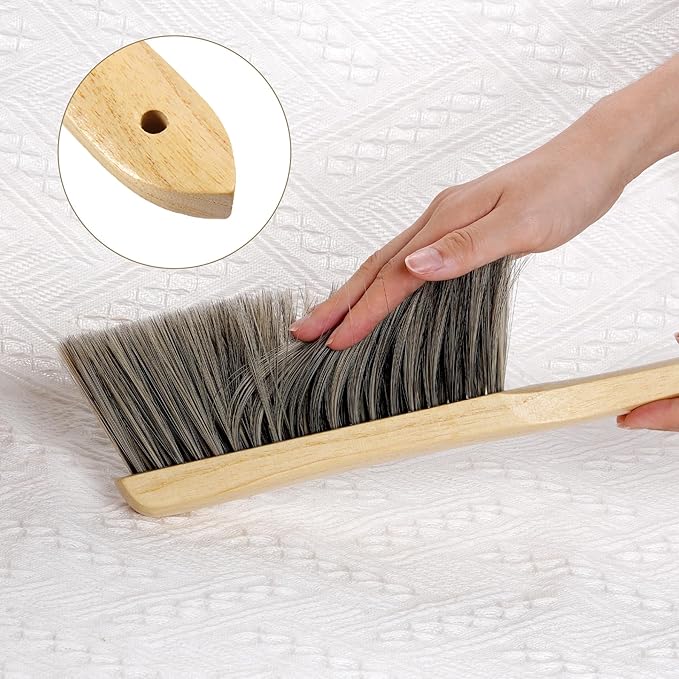 Rbenxia 2 Pieces Wooden Handle Bench Brushes Horse Hair Brushes Soft Bristles Dust Brush Household Cleaning Brushes for Fireplace, Sofa, Furniture, Workshop Woodworking (Gray+Beige)