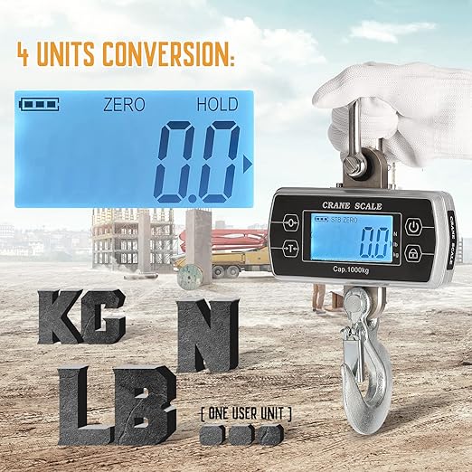 Bonvoisin Digital Crane Scale 2200lb/1000kg Industrial Hanging Scale Digital Heavy Duty for Farms Portable Big Hoist Wild Game Scale kg/lb/N (2200lb)