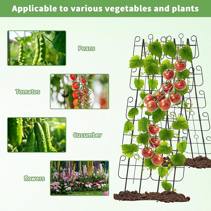 Cucumber Trellis for Raised Bed, Metal Rustproof A-Frame Garden Trellis, Outdoor Heavy Duty Climbing Plants Support for Cucumber, Vegetables, Vine, Expandable Height & Width