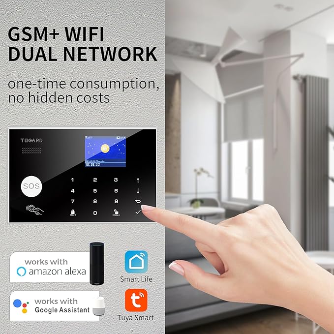 Alarm System with Phone APP Alert,DIY WiFi Home Security Alarm System,12pcs Kit Motion Detector,Door Sensor,Remote Control,Siren,Compatible with Alexa Google for Home Villa,for Children Elderly Safety
