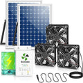 Solar Exhaust Fan for Greenhouse with Battery and Adjustable Thermostat, Solar Powered Fan with 2PCS 20W Bifacial Solar Panel & Triple 5.5" Fans Kits