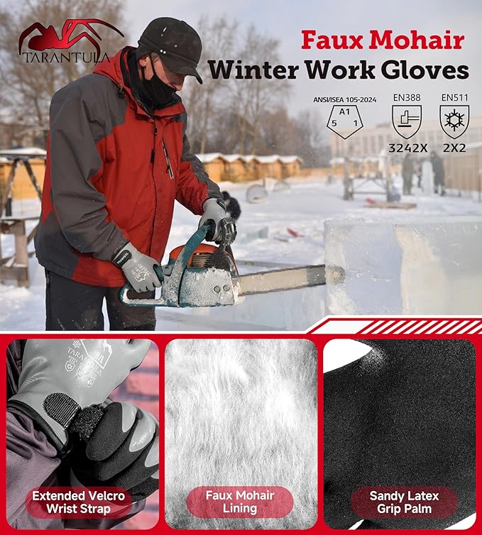 Tarantula 100% Waterproof Winter Work Gloves for Men&Women,Thermal Insulated Freezer Gloves for Cold Weather, Super Grip Palm