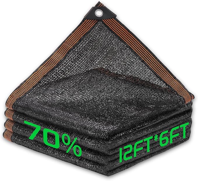 70% Shade Cloth, 12FTx6FT HDPE Mesh Tarp with Reinforced Grommets, Outdoor Sun Shade Net for Greenhouse, Plants, Garden, Pergola, Patio, Chicken Coop (12FT*6FT)