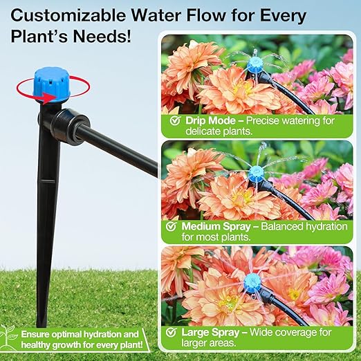 MIXC Quick Connector Drip Emitters for 1/4" Tubing, Adjustable Flow, 360° Fan-Shaped Sprayer (Drip Emitter Stream, 80 Packs)