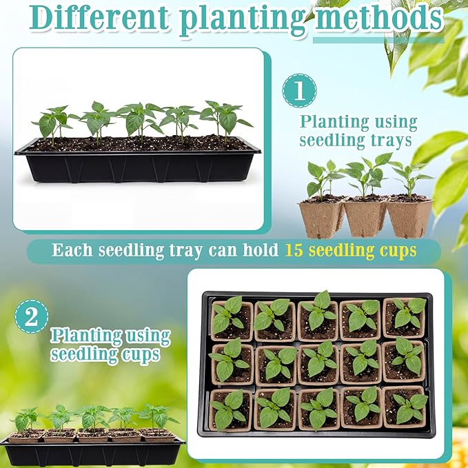Baderke 8 Sets Seed Starter Tray Kit Including 120 Peat Pots for Seedlings 8 Plastic Growing Trays with Dome 120 Plant Labels and 4 Garden Tools for Outdoor Indoor Garden Plant