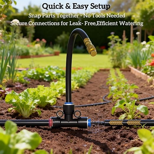 100 Ft Drip Irrigation System for Garden - Drip Irrigation Kit with 32 360°Adjustable Copper Nozzles Hose, Automatic Atomizing Plant Watering Sprinkler System for Yard, Lawn, Greenhouse, Potted