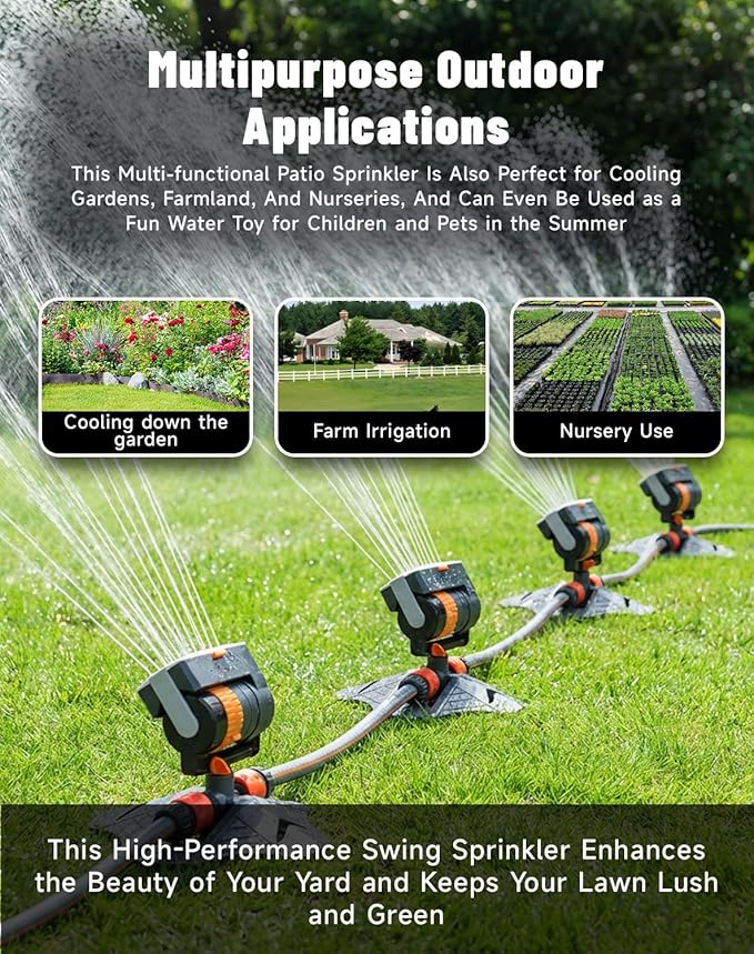 16-Nozzle Oscillating Sprinkler with Dual-Zone Sprinkler Water Timer, Heavy Duty Automatic Lawn Garden Irrigation System, Adjustable Spray Range & Width for Large Area Grass (No Timer)