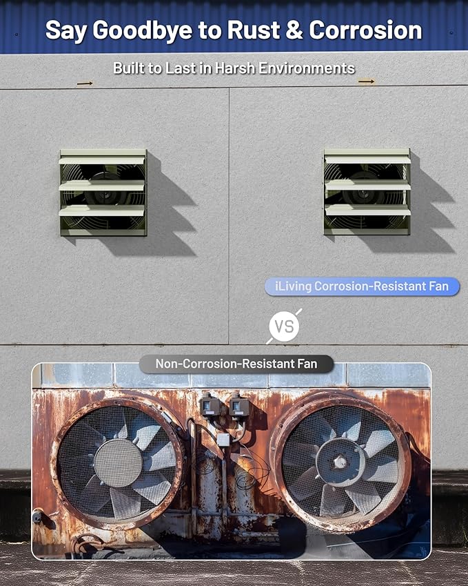 iLIVING 10-Inch Corrosion Resistance Shutter Exhaust Fan, Single Speed