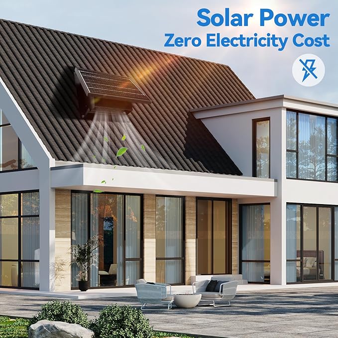 32W Solar Powered Attic Exhaust Fan with 10" Roof Vent - IP68 Waterproof DIY Ventilation System to Lower Heat, Prevent Moisture & Save AC Costs - Off-Grid Cooling for House, Garage,Shed & Greenhouse