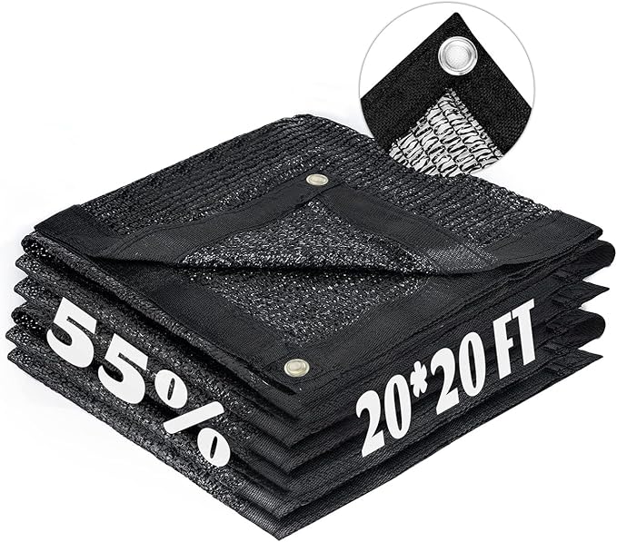 LOVE STORY 20x20FT 55% Black Shade Cloth Sun Shade Net with Grommets Sunblock Net Mesh Tarp for Garden,Plants Cover,Greenhouse and Patio