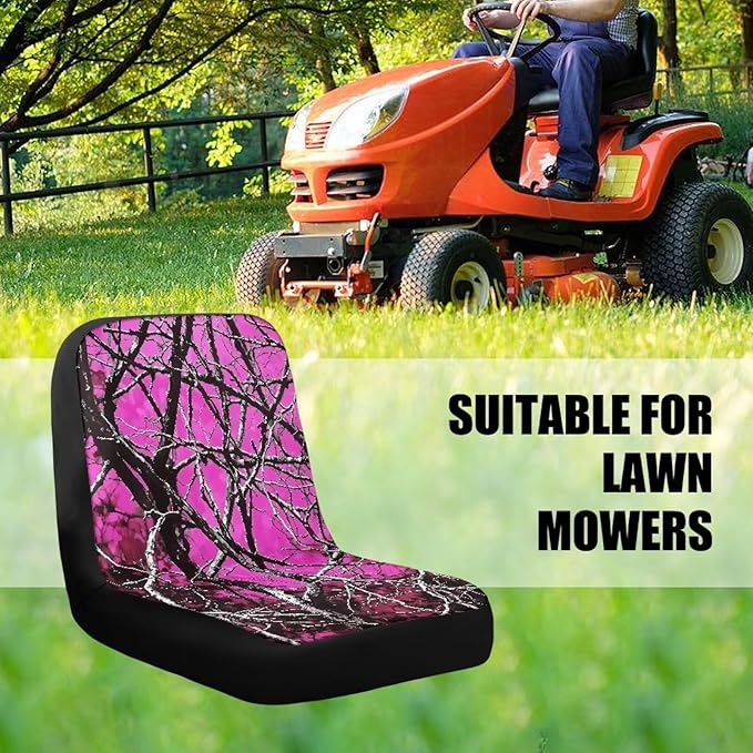 Waterproof Cover for Riding Lawn Mower Seat,Purple Hunting Universal Tractor Outdoor Seat Cover with Pockets, Seat Cover for All Weather Conditions