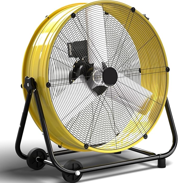 36" Industrial Drum Fan, 21800 CFM High Velocity Floor Fan, Heavy Duty, 3-Speed, 360° Fully Adjustable Tilt, Portable Wheels & Handle for Commercial, Warehouse, Garage, Workshop, Gym-ETL Certified