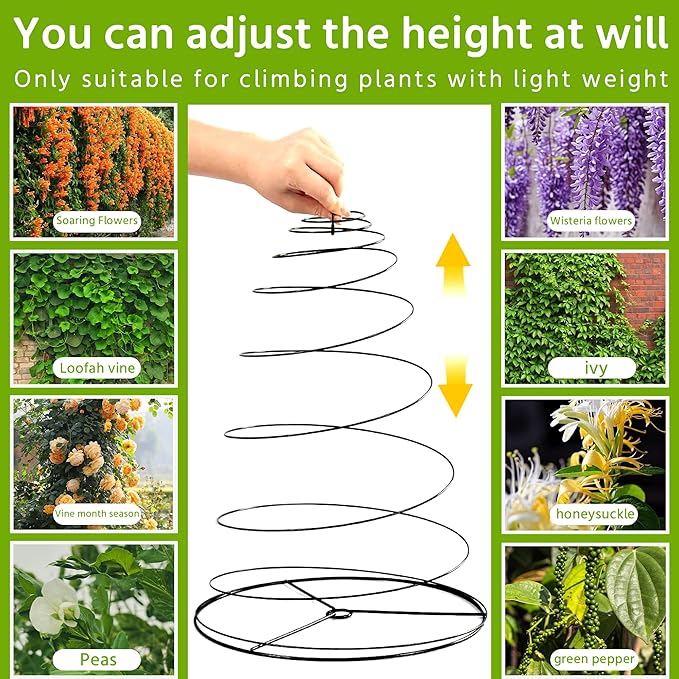 3 Pack 53.6" Spiral Plant Support Stakes, Adjustable Metal Pea Trellis for Climbing Plants, Garden Support Rings with 9 Extension Rods & 9 Ground Stakes for Potted Plants, Vegetables, Flowers,Peas