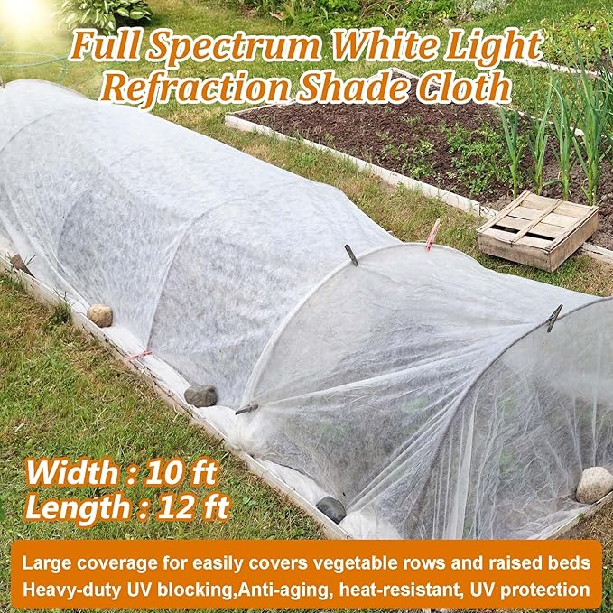 Plant Sun Protection Cloth, 10 x 12 Ft Non-Woven Garden Shade Cloth Cover White Refraction Sunshade Fabric Blanket Outdoor Bug Netting Sun Block for Protecting Vegetable Seedling from Direct Sunlight