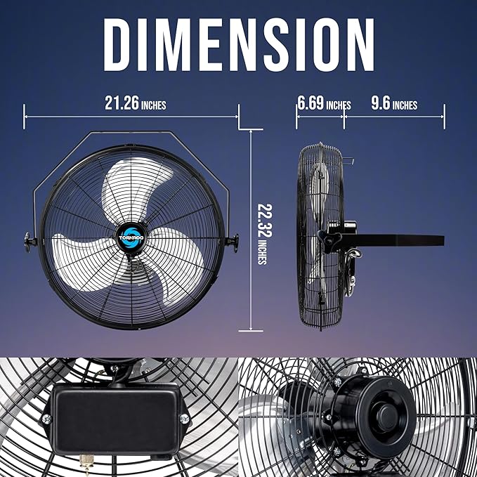 Tornado 18" High Velocity Industrial Wall Fan with TEAO Enclosed Motor – 4000 CFM, 3 Speed Settings, 6.5 FT Cord – Ideal for Industrial, Commercial, and Residential Use – UL Safety Listed