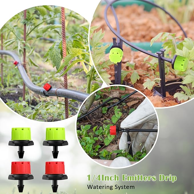 Yaocom 400 Pcs Sprinkler Irrigation Drippers, 1/4 Inch Barbed Drip Emitter, 360 Degree Watering Adjustable Suitable Anti-Clogging Drippers for 4mm/7mm Garden Watering Tubing System (Red,Green)