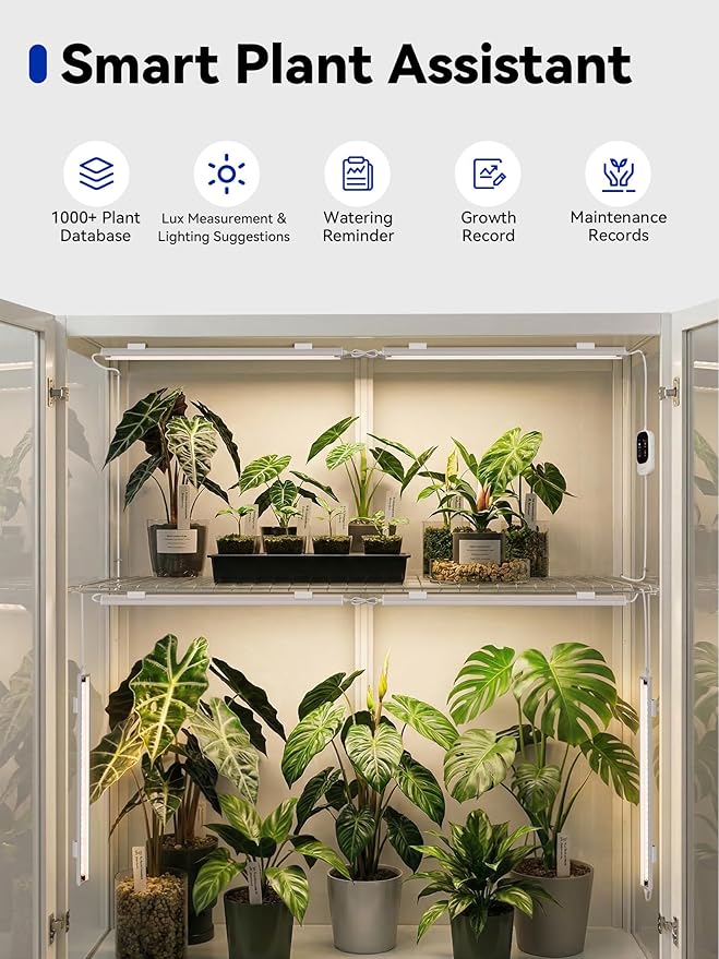 GLOWRIUM Smart Grow Lights for Indoor Plants with APP, 15" Full Spectrum Grow Light Strips, G6 Plant Light Strip with auto Timer, 3 Angle dimming Levels for Plant Shelf, 4-Pack (White, 32W)