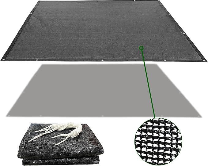6x12 ft Shade Cloth 40-50% UV Block Mesh Black Tarp with Durable Stainless Steel Grommets for Patio, Garden, Pergola, Greenhouse, Plant, Dump Truck, Leaf Pool Cover