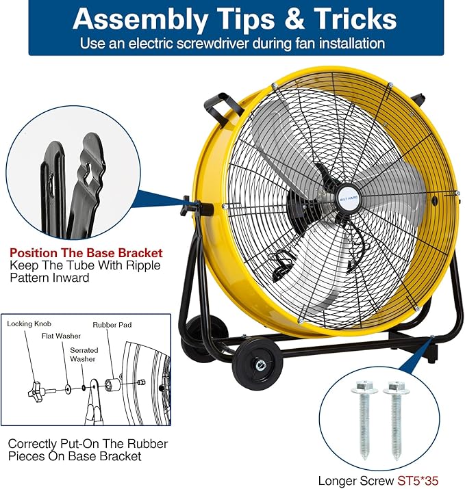BILT HARD 24" 8100 CFM High Velocity Industrial Drum Fan, 3-Speed Heavy Duty Metal Shop Fan for Garage, Warehouse, Workshops, Factory and Basement, UL Listed