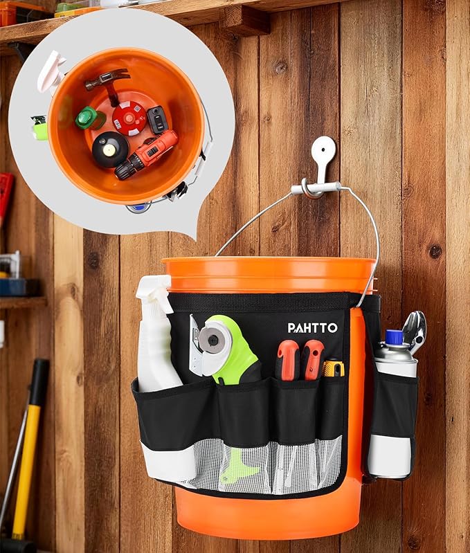 Bucket Tool Organizer, 5 Gallon Garden Bucket Tool Bag, Waterproof Bucket Storage Caddy with Mesh Pocket, Versatile for Car Wash Suppliers, Gardening Tools, Fishing Gear, Fit 3.5 to 5 Gallon Buckets