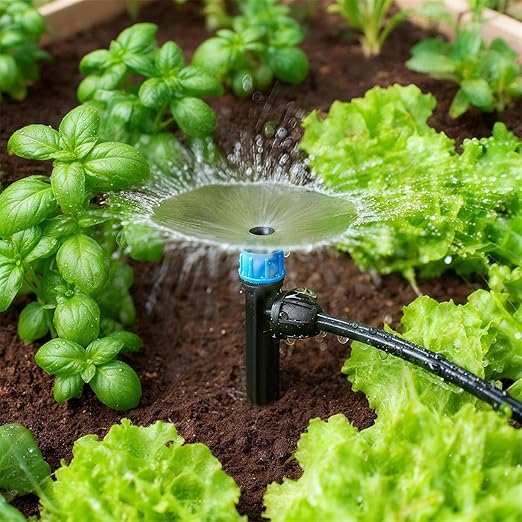 50pcs Drip Emitters with Stake for 1/4" Irrigation Tubing, Adjustable 360 Degree Water Flow Irrigation Vortex Sprayers & Stream Emitters On 5" Stake Garden Irrigation Dripper System