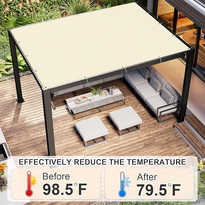 Cool Area Sun Shade Cloth with Grommets 6×12 FT Shade Panel Shade Tarp Screen Fabic for Outdoor Patio Pergola Cover Deck Garden, Butter Cream (Customized)