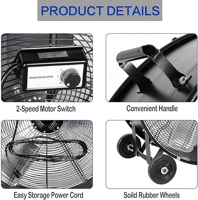 BILT HARD 13000 CFM 30" High Velocity Drum Fan, 2-Speed Heavy Duty Industrial Shop Fan for Commercial, Garage, Warehouse, Workshop, Factory and Basement- UL Listed