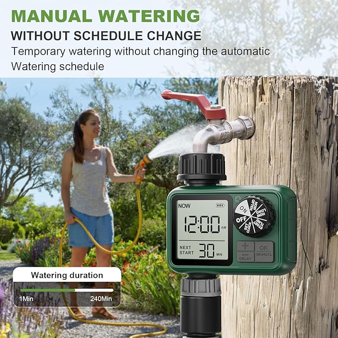 Water Timer for Outdoor Garden Hose, Sprinkler Timer for Garden Faucet with Auto/Manual/Rain Delay Mode, Sprinkler Irrigation Controller for Yard Lawn