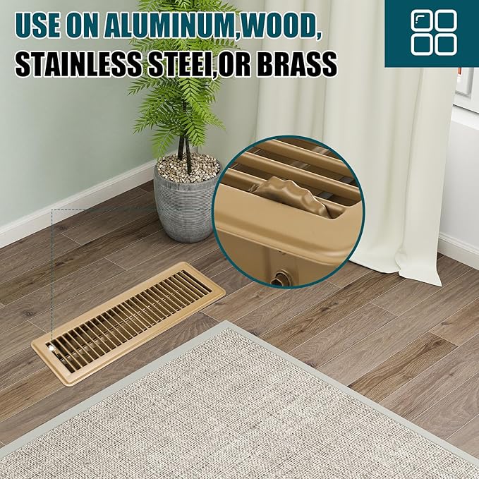 VOISEN Floor Register 4x14, 2 Pack Floor Vent Covers, Steel Adjustable Air Supply Grille Register Vent Cover Grill for Sidewall and Floor, Vent Covers for Home Floor,Brown