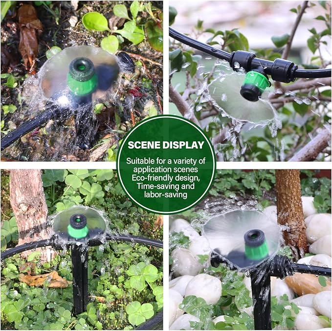 Kalolary 30Pcs Push-to-Fit Drip Irrigation Emitters for 1/4" Tubing, Adjustable 360 Degree Vortex Drip Emitters Irrigation Dripper Sprinklers with 6PCS End Plugs for Garden Irrigation System(Green)