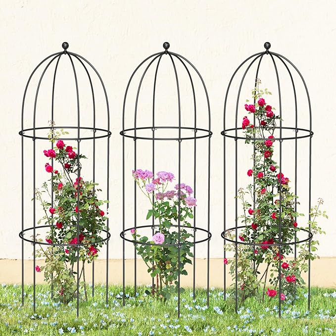 3 Pack Metal Plant Cage Support, 31.5" H Peony Support Tomato Cage Garden Rose Obelisk Trellis Supports Tower for Clematis Vine Jasmine Supports Outdoor Indoor