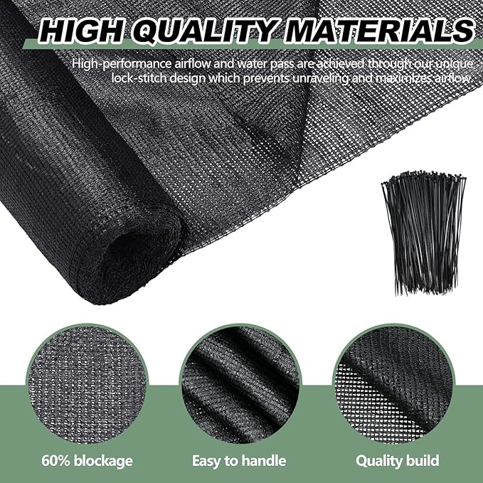 6 x 100 ft Shade Cloth Black Shade Cloth Roll for Covering Garden 70% Mesh UV Resistant Net with Ties for Patio Outdoor Greenhouse Fence Flower Plant Cover Canopy