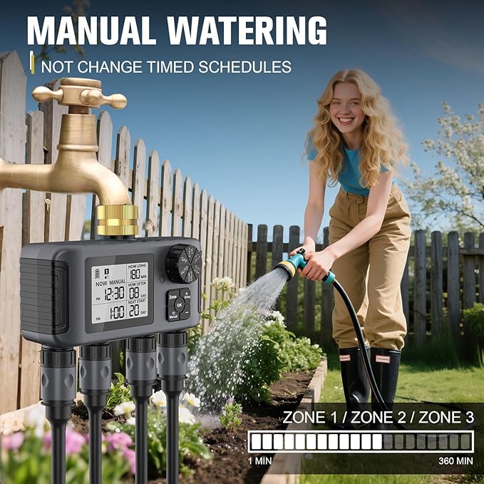 4 Separate Zone Garden Irrigation Timer Brass Inlet Intelligent Controller Automatic Manual Rain Delay Watering Systems Rain Delay Irrigation