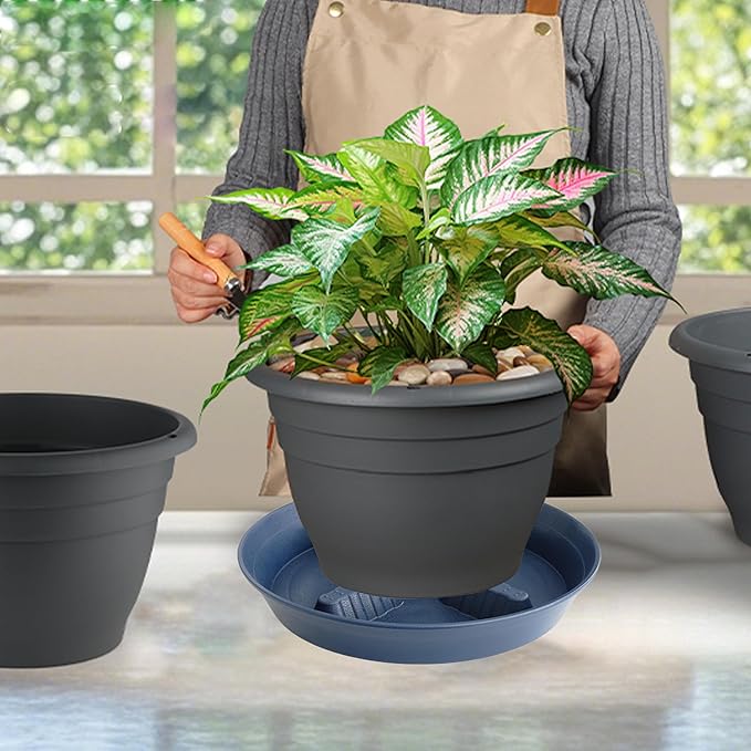 4 Pack Plant Saucer 10 inch, 8 12 14 17 inch, Plant Stand Plastic Plant Saucers for Indoors Outdoor, Heavy Duty Flower Plant Risers for Inside Pots, Pot Saucers for Plants, Grow Bags Saucers
