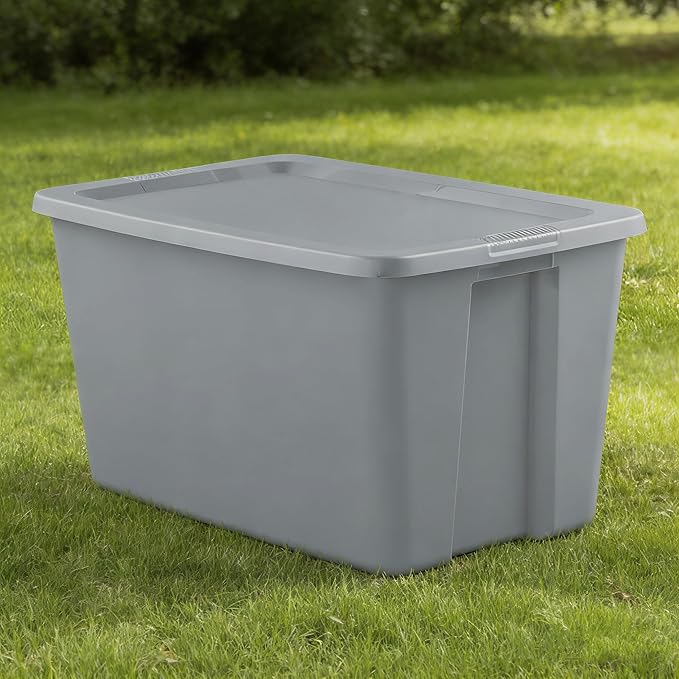 (2 Pack) Extra Large 30 Gallon Storage Bin with Locking Snap-On Lid, Plastic Storage Container, Gray