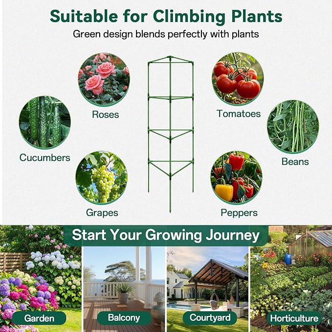 Halatool 6 Pack Tomato Cages for Graden 60 Inch, Adjustable Metal Tall Heavy Duty Tomato Trellis Plant Support, Foldable Tomatoes Stakes for Climbing Vegetables Flowers Fruits