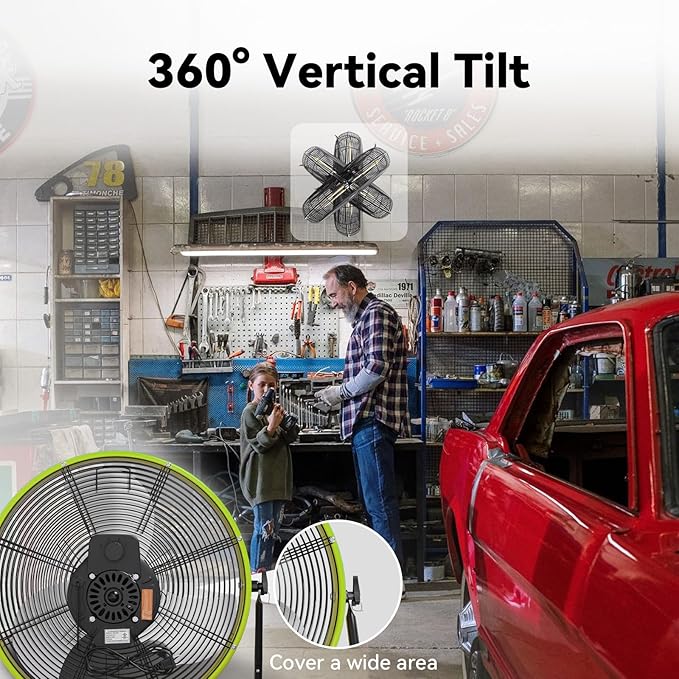 20 In High Velocity Floor Fan Pro, 4500CFM 3 Speed Industrial Metal Floor Fan with Wall Mount for Commercial, Residential, Warehouse, Covered Patio, Shop, Garage, Barn - UL Safety Listed