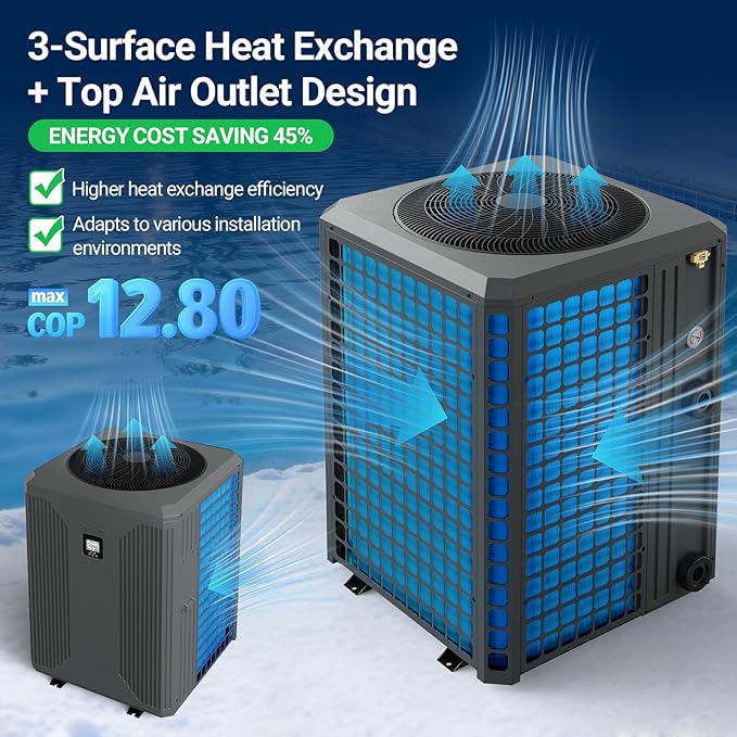 140000 BTU Inverter Swimming Pool Heat Pump for Inground Pools Electric Above Ground Pool Heater Up to 42000 Gallon WiFi Control 220v