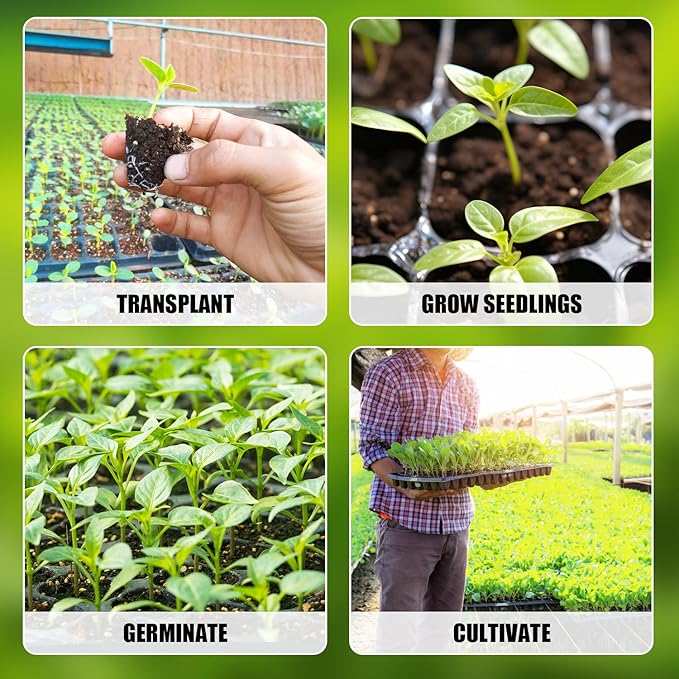 RooTrimmer 10Pcs 128 Cell Seed Starter Trays, Thick Durable Nursery 128 Cell Plug Tray Seedling Flat Plastic Shallow Tray for TD538 1020 Trays (21.26", 11.02", Deep 1.89"), GGBQ128