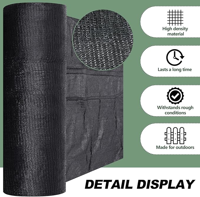 6 x 300 ft Shade Cloth Black Shade Cloth Roll for Covering Garden 70% Mesh UV Resistant Net with Ties for Patio Outdoor Greenhouse Fence Flower Plant Cover Canopy