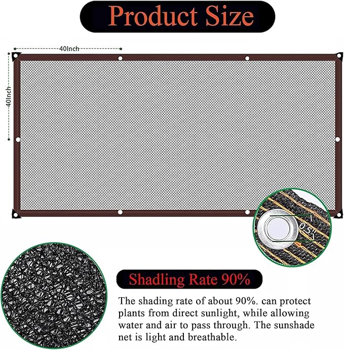 Shade Cloth - Garden Shade Mesh Netting with Grommets Outdoor Sun Shade Cover for Pergola Patio Plants Greenhouse Chicken Coop Black 90% Shading Rate