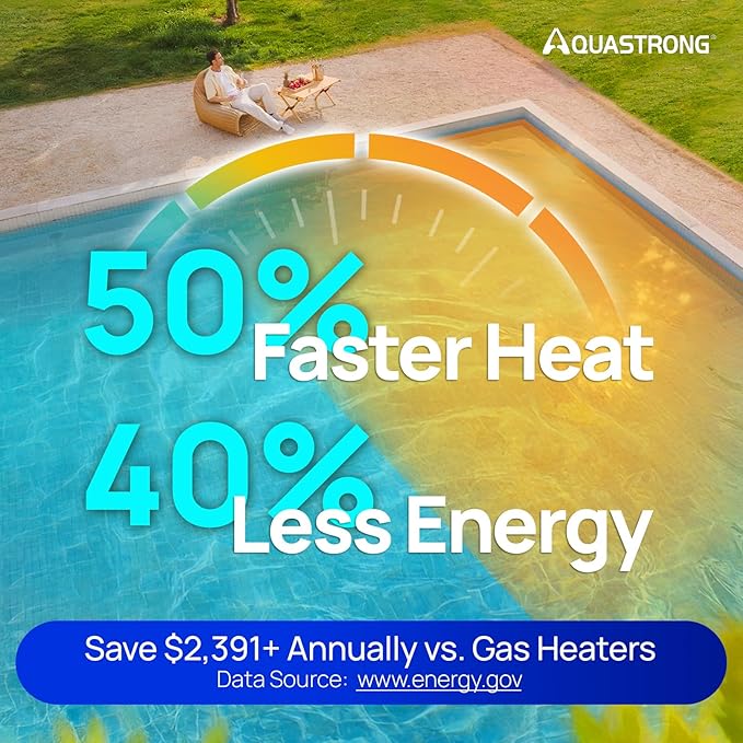 AQUASTRONG Inverter Swimming Pool Heat Pump,Pool Heater for Above Ground and Inground Pool Heating Smart WiFi Control and Cooling Pool Heater Pools Up to, 9000 Gallons
